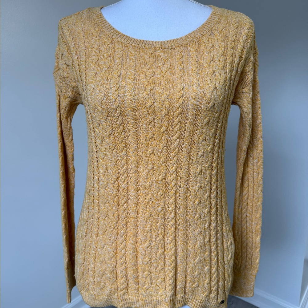 American Eagle‎ Mustard Yellow Cable Knit Sweater Women’s Small Side Zip